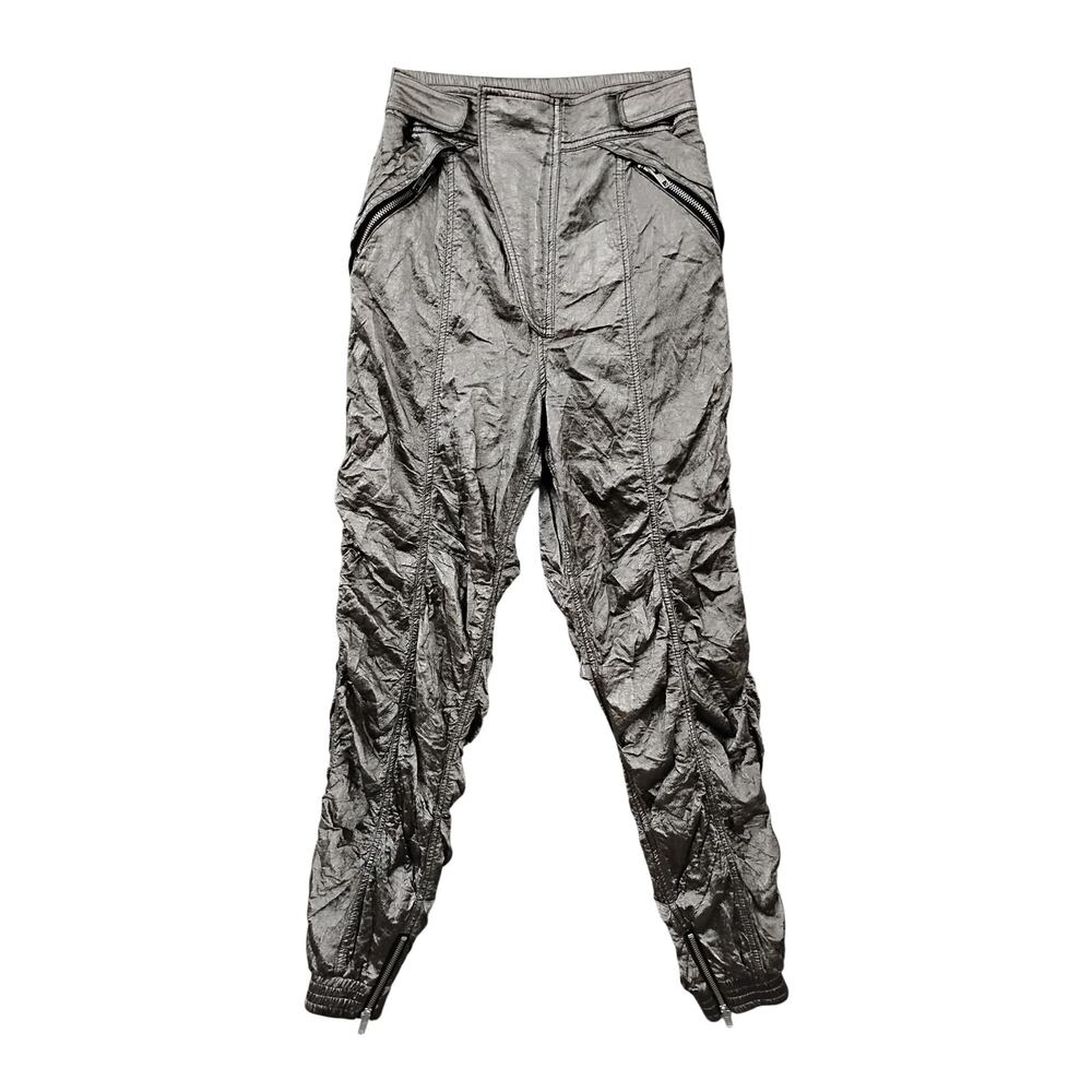 H:OURS Revolve Metallic Silver Pants Size XS Ruched Legs Elastic Waist and Cuffs